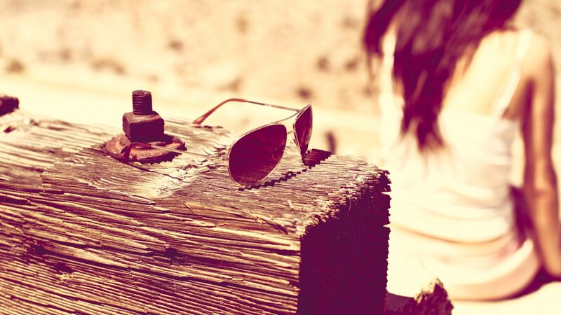 Sunglasses on Wooden Beam — Brown