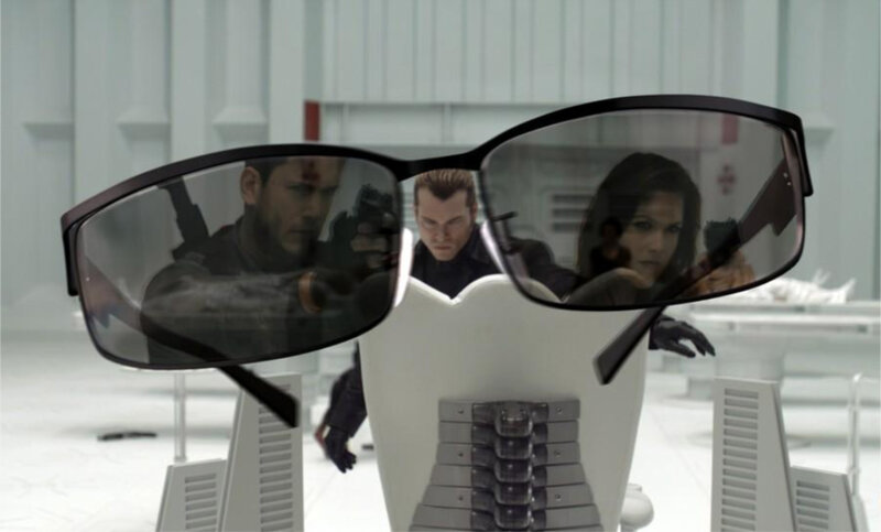 sunglasses reflecting armed figures