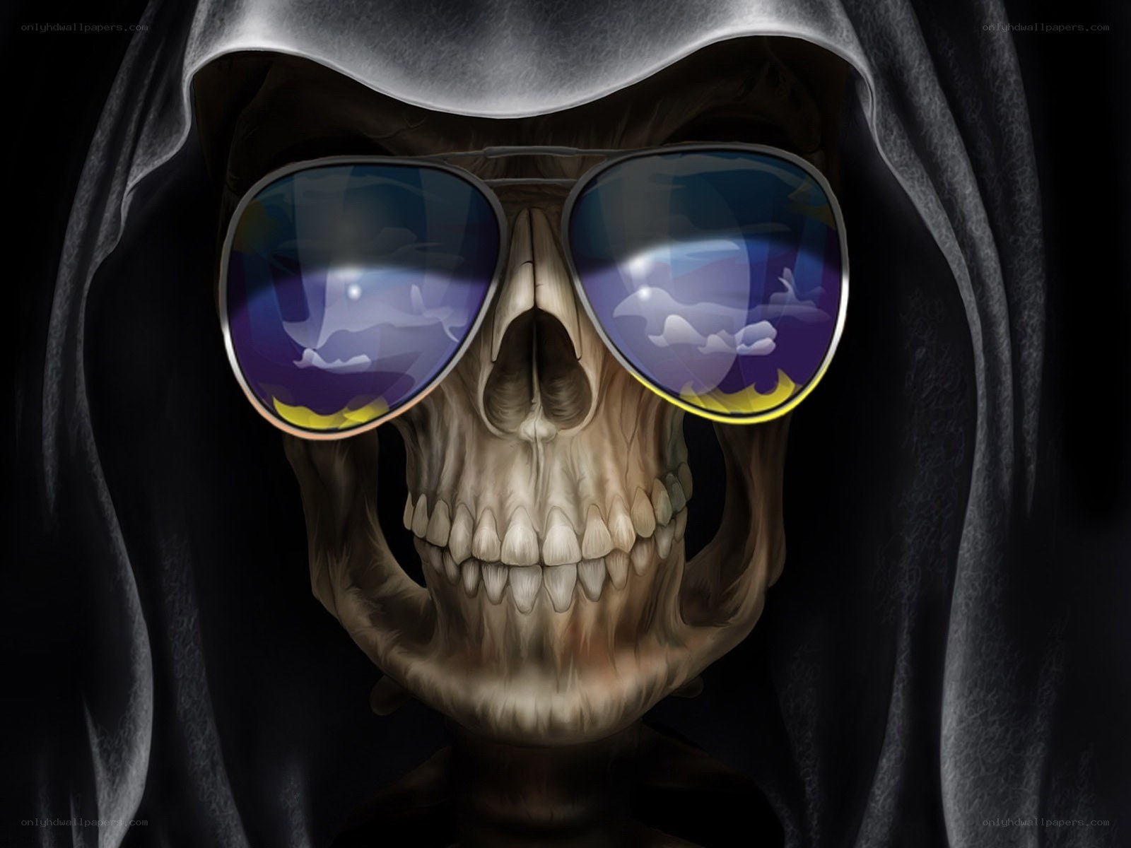 sunglasses-wearing skull