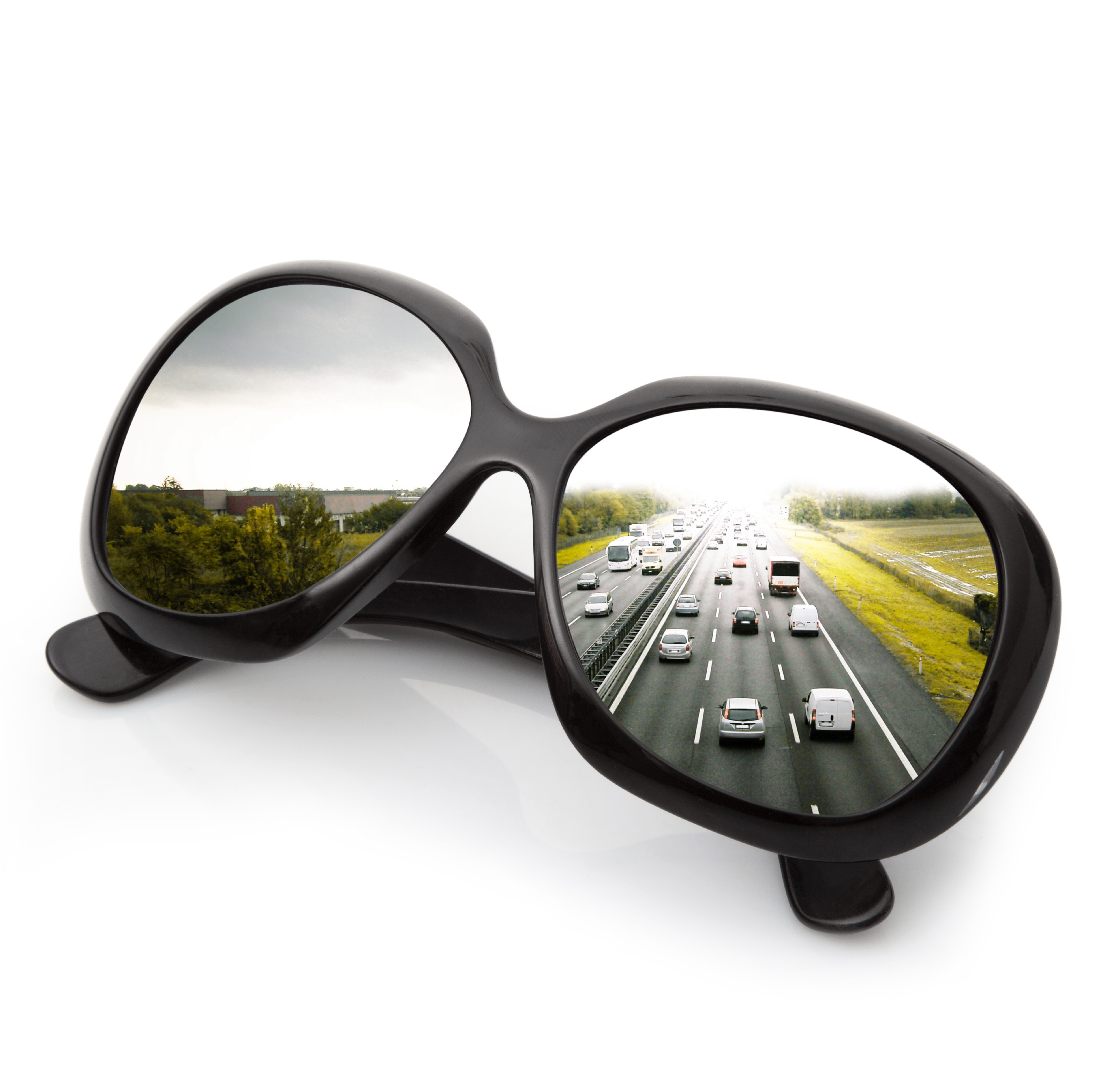 sunglasses with highway reflection