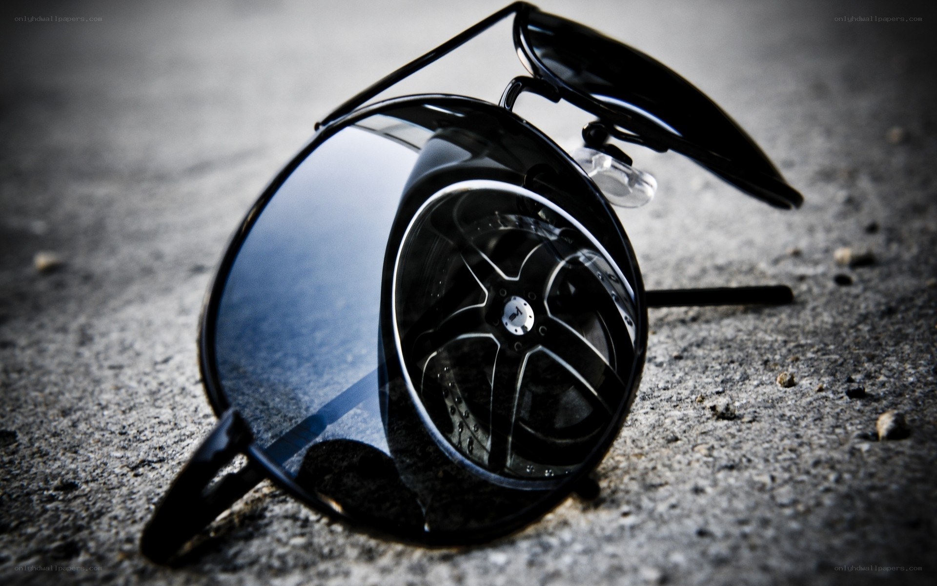 sunglasses with wheel reflection