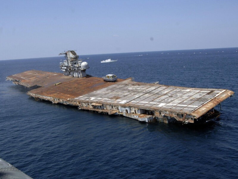 Sunken aircraft carrier at sea