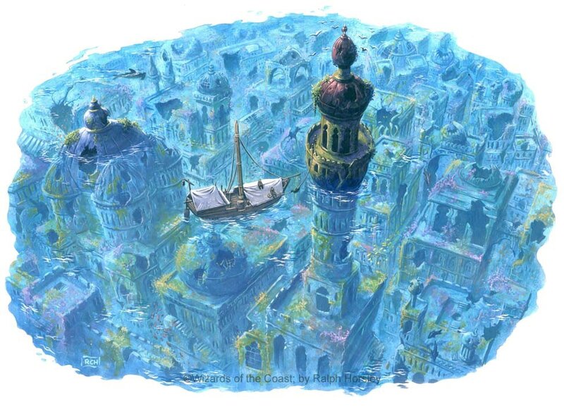sunken city with boat