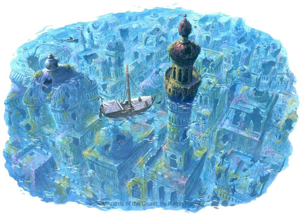 sunken city with boat