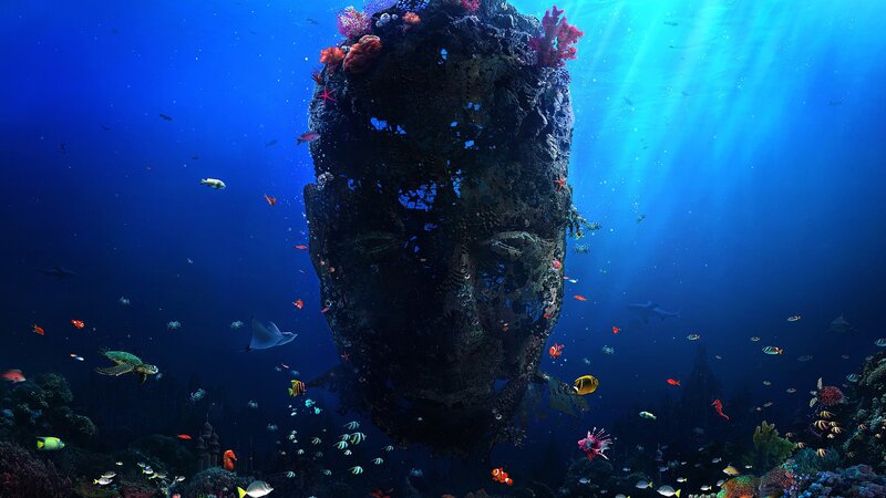 Sunken Head Sculpture — Blue