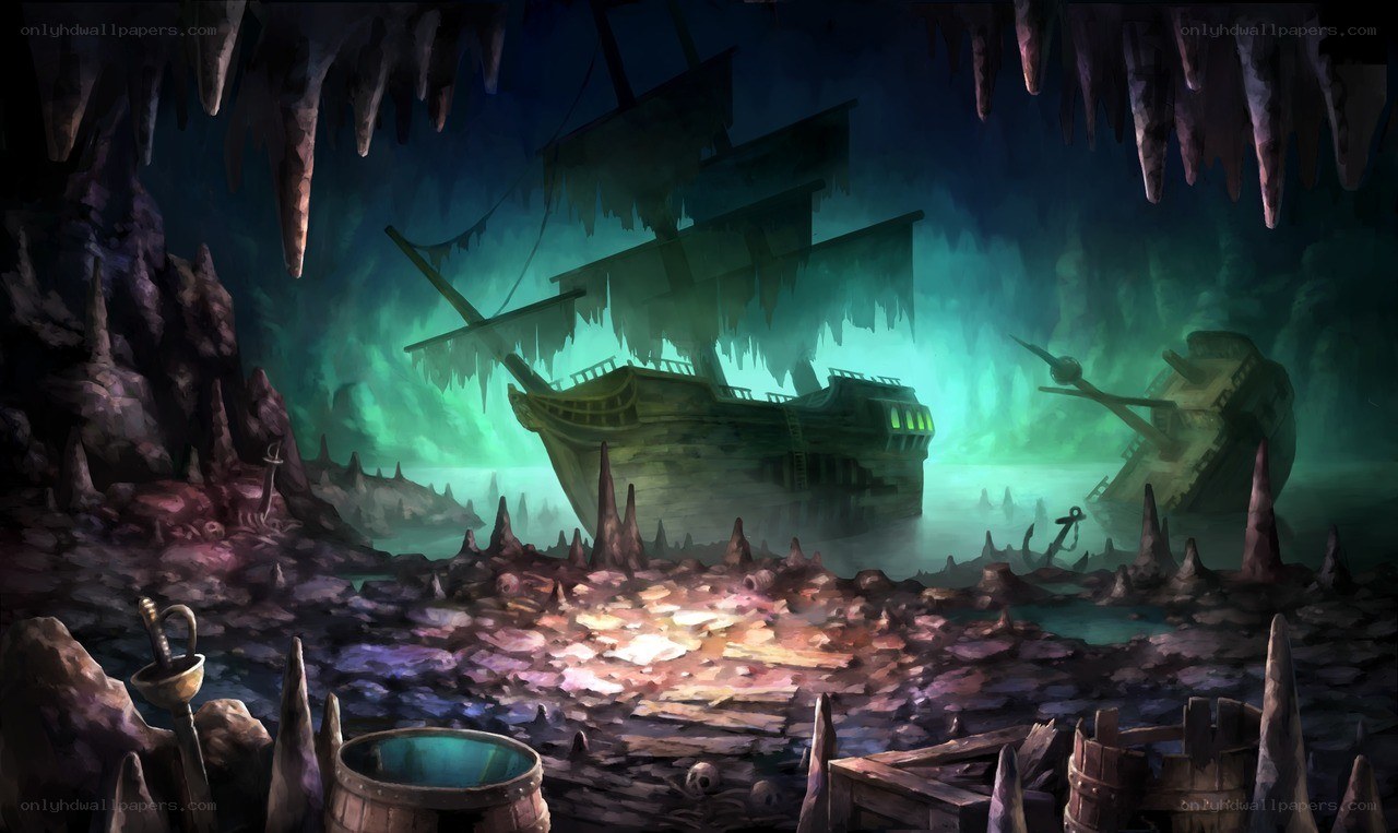 sunken ship in a cave