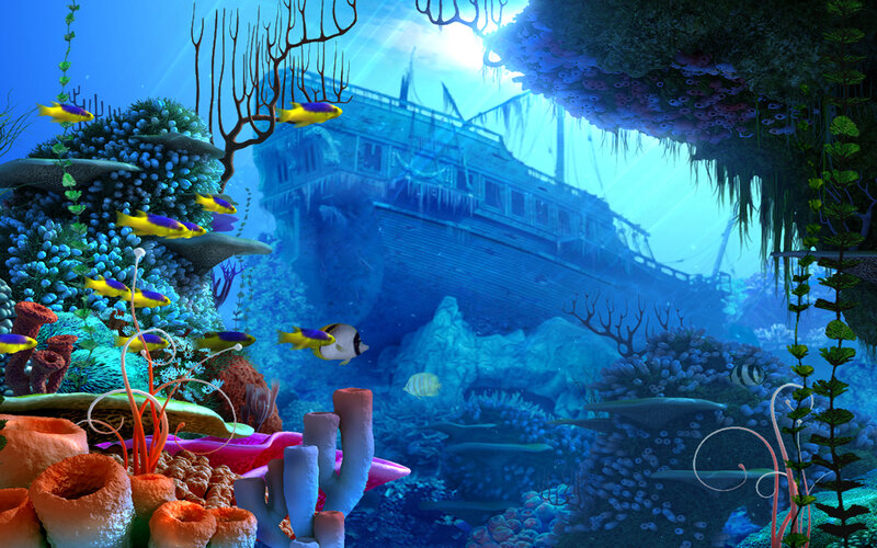 Sunken Ship in Coral Reef