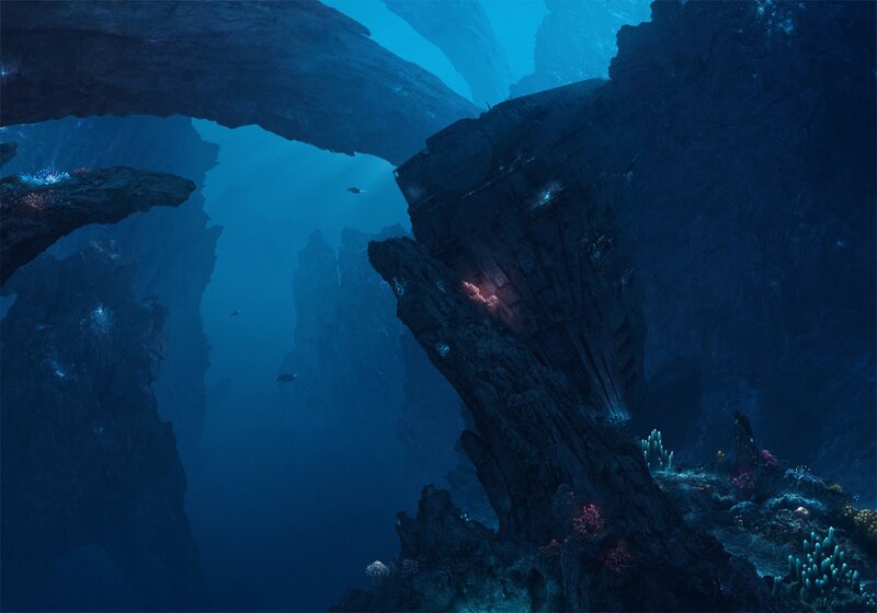 sunken ship in underwater cave