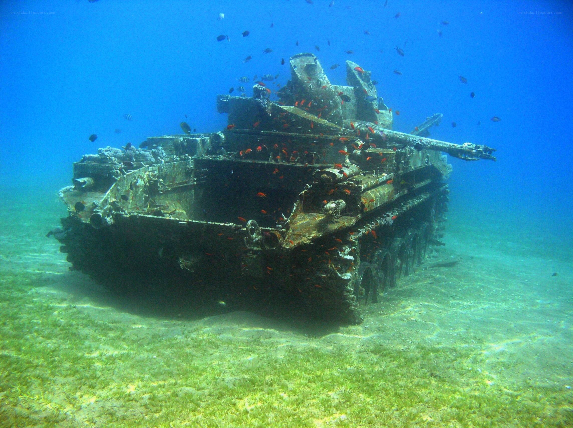 Sunken tank underwater