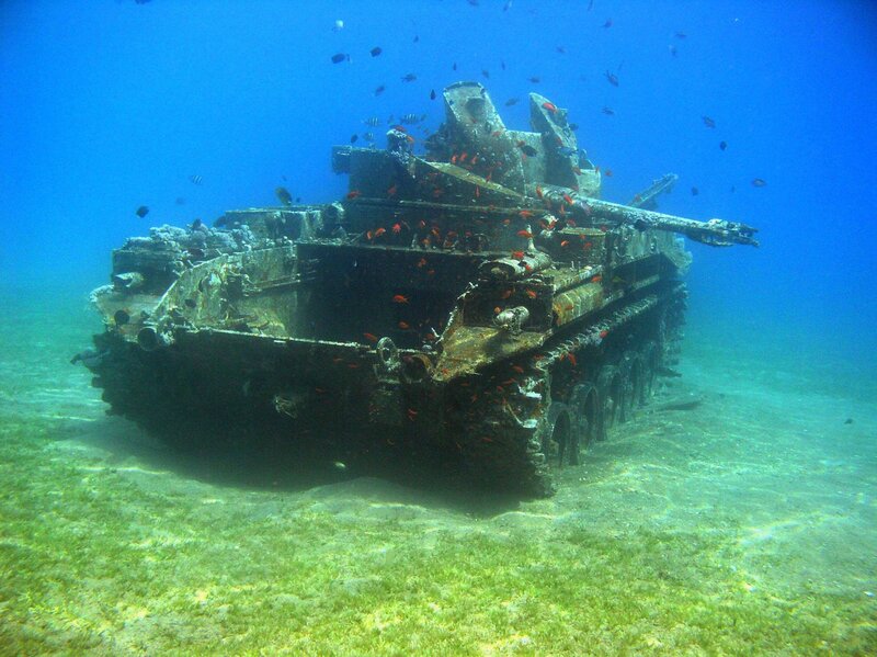 Sunken Tank Underwater — Blue, Serene