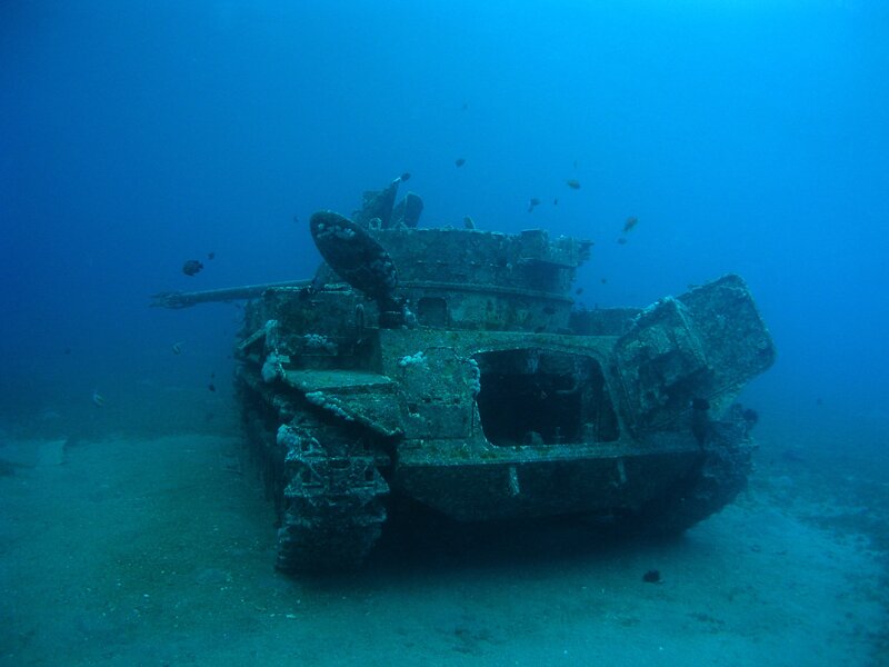 Sunken Tank Underwater — Blue