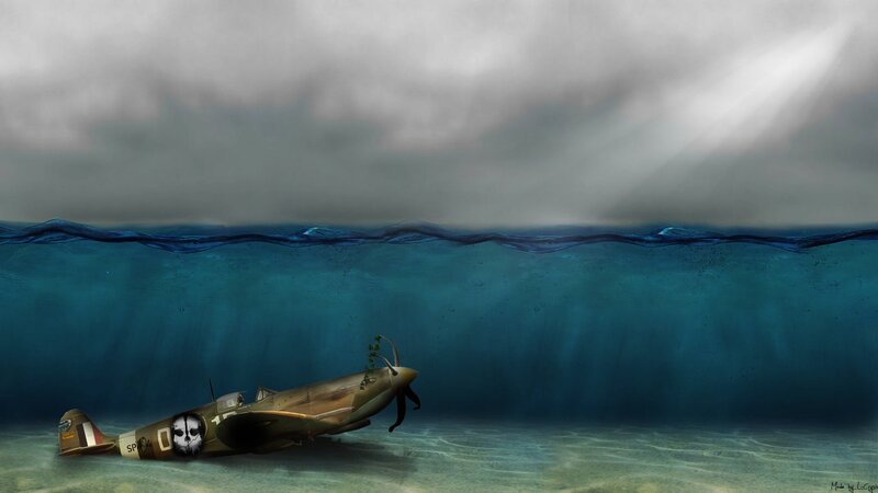 Sunken warplane under sea