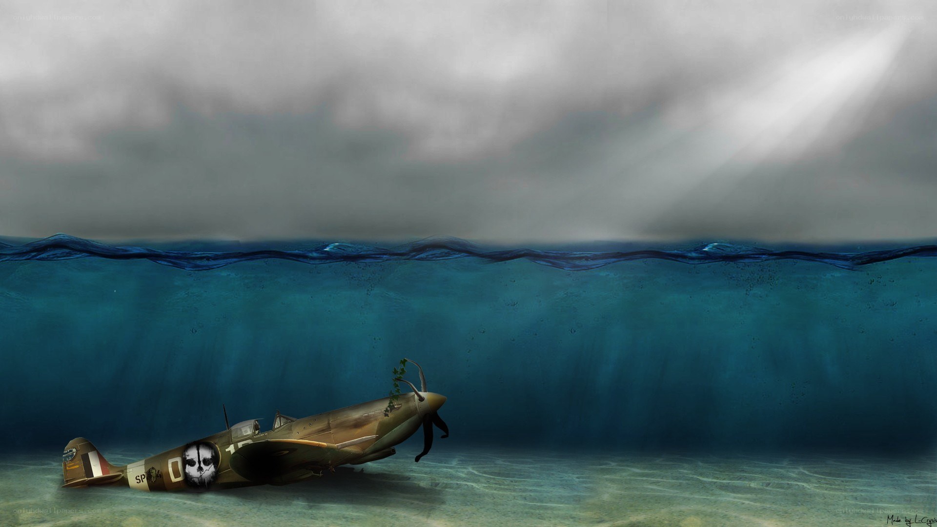 Sunken warplane under sea