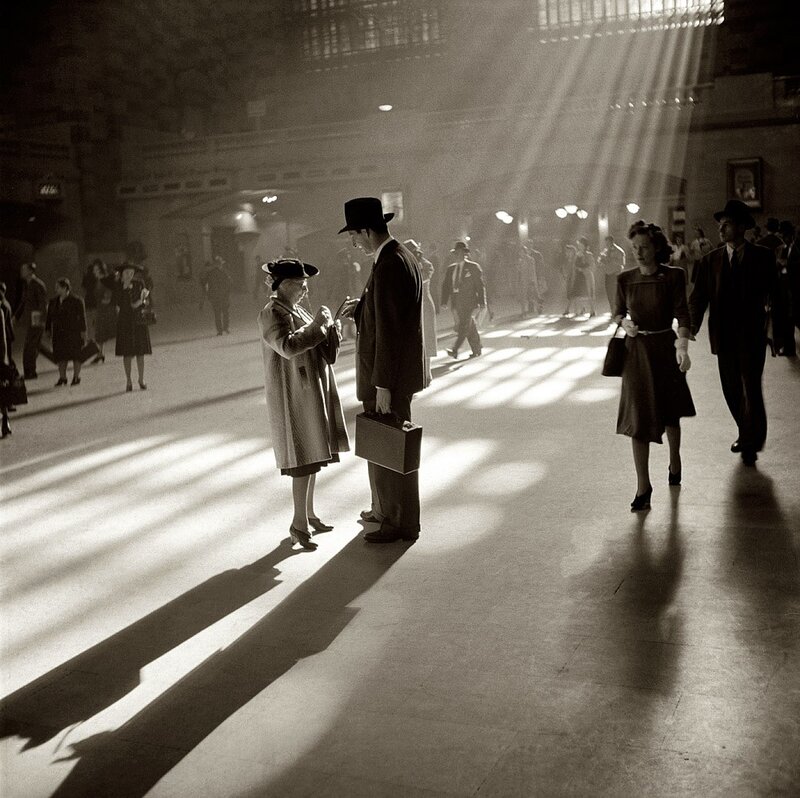 Sunlight beams in a train station