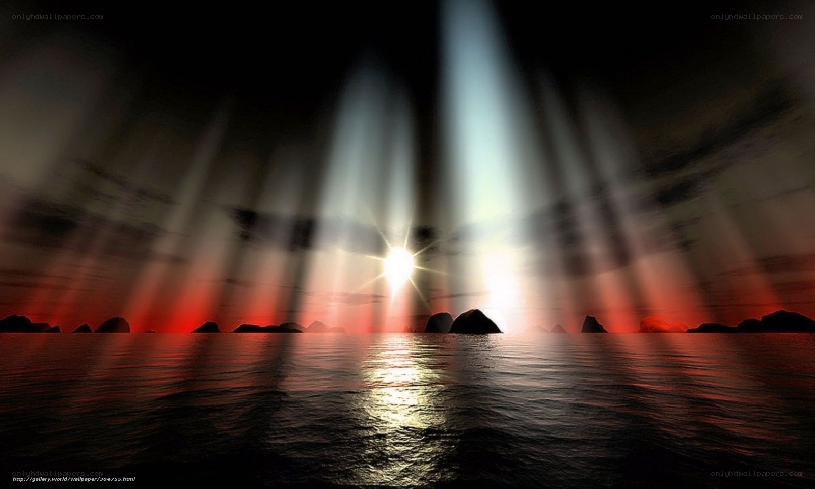 Sunlight beams over ocean