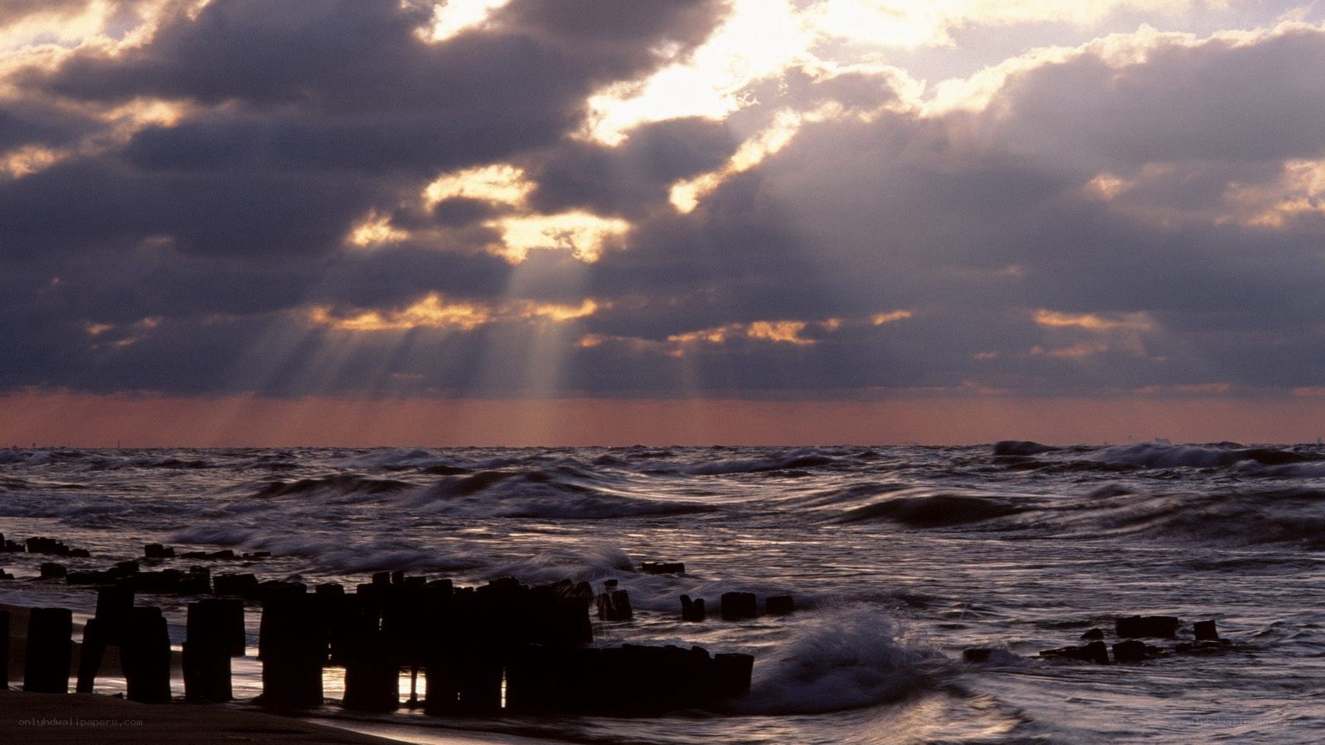 Sunlight beams over the sea