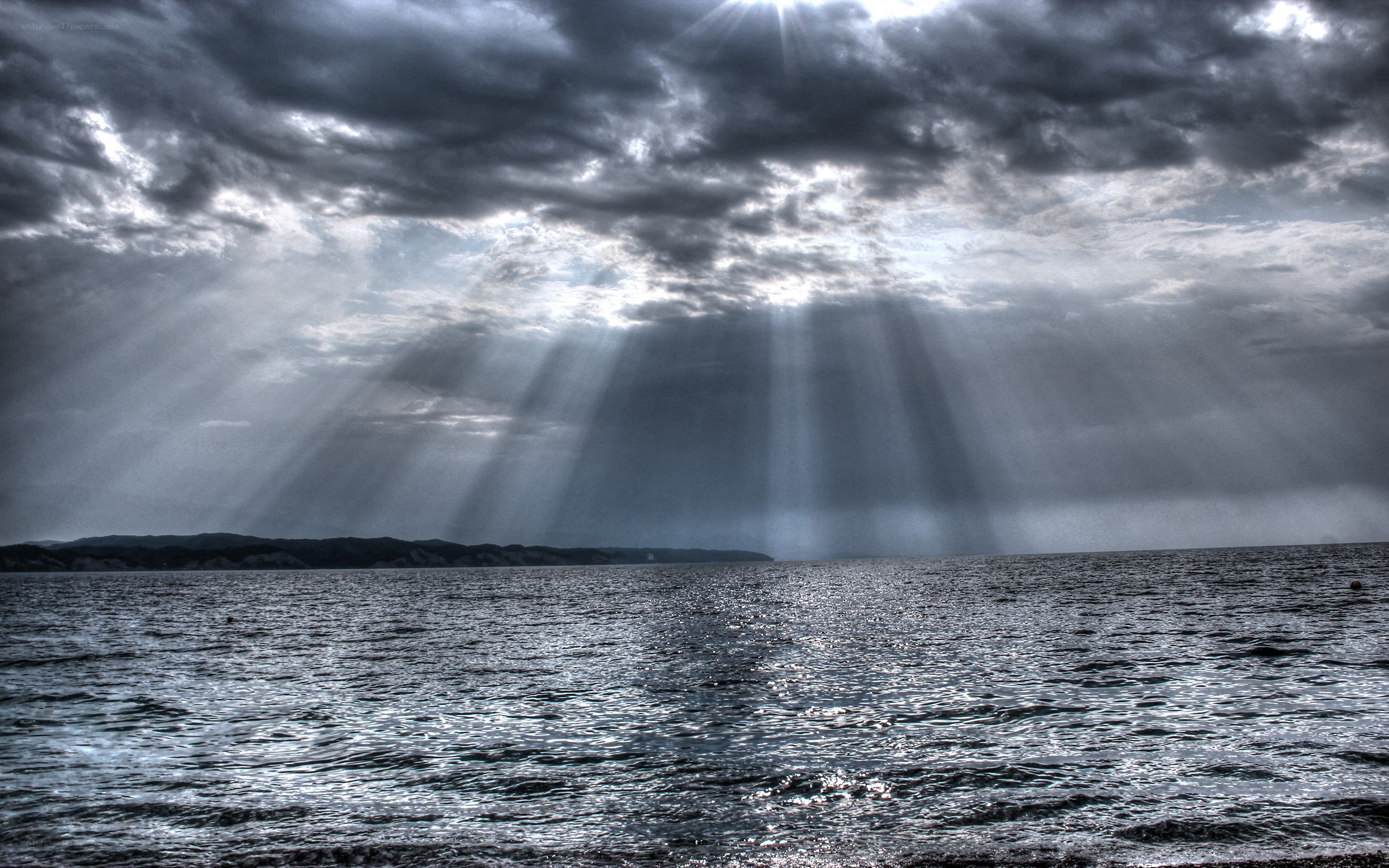 Sunlight beams over the sea