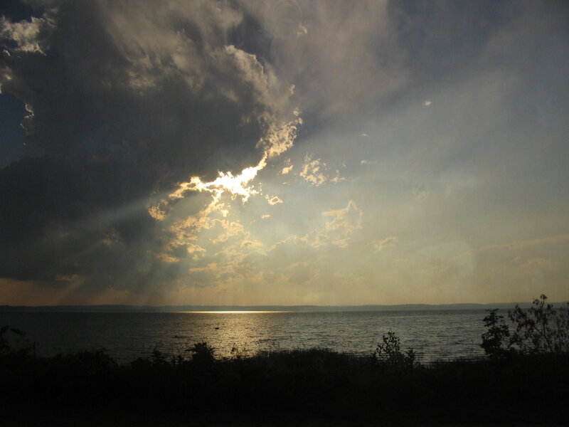 Sunlight breaking through storm clouds