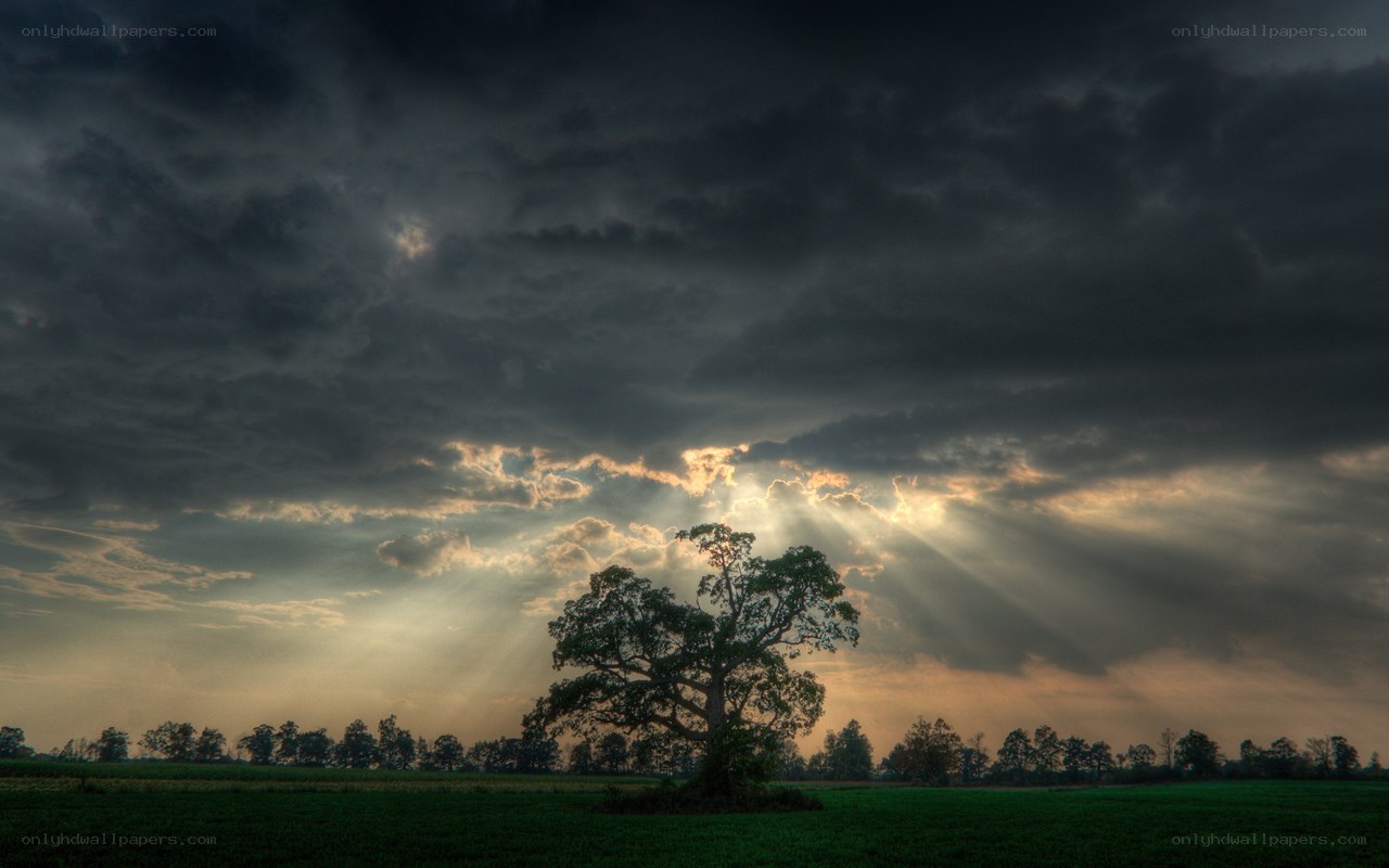 Sunlight breaks through storm clouds