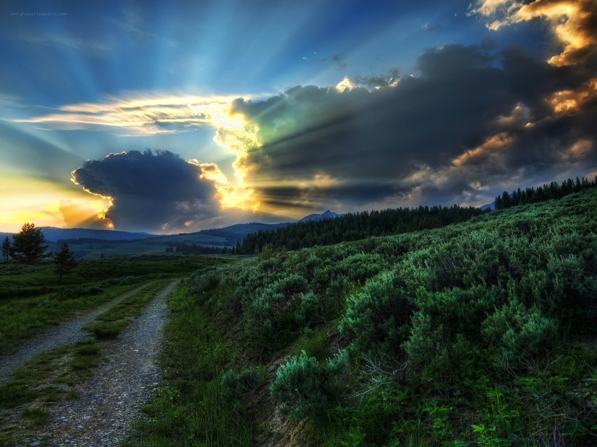 Sunlight breaks through storm clouds