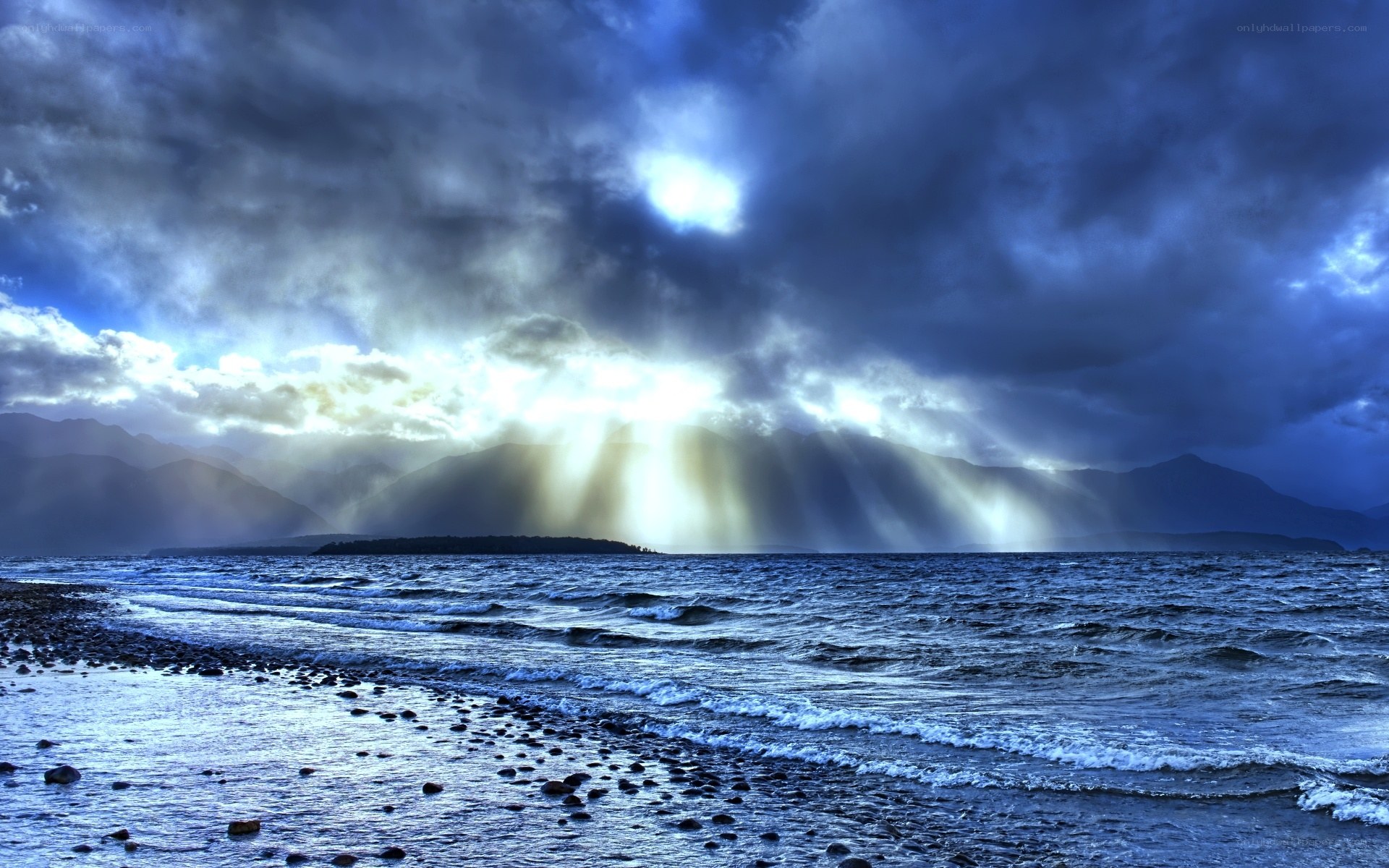 Sunlight breaks through storm clouds