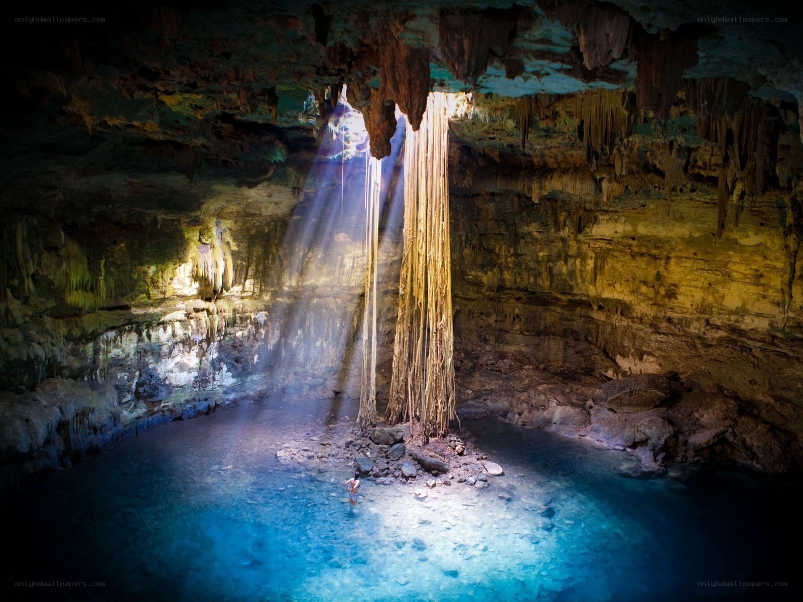 Sunlight in a cenote cave