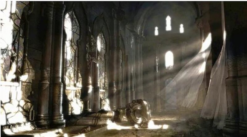 Sunlight in a ruined cathedral