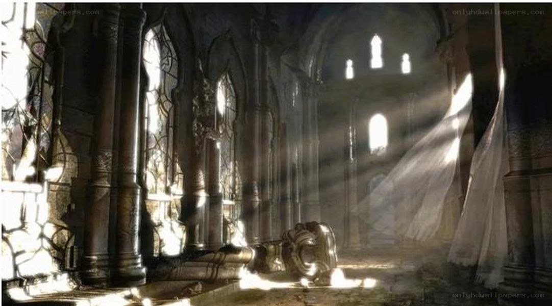 Sunlight in a ruined cathedral