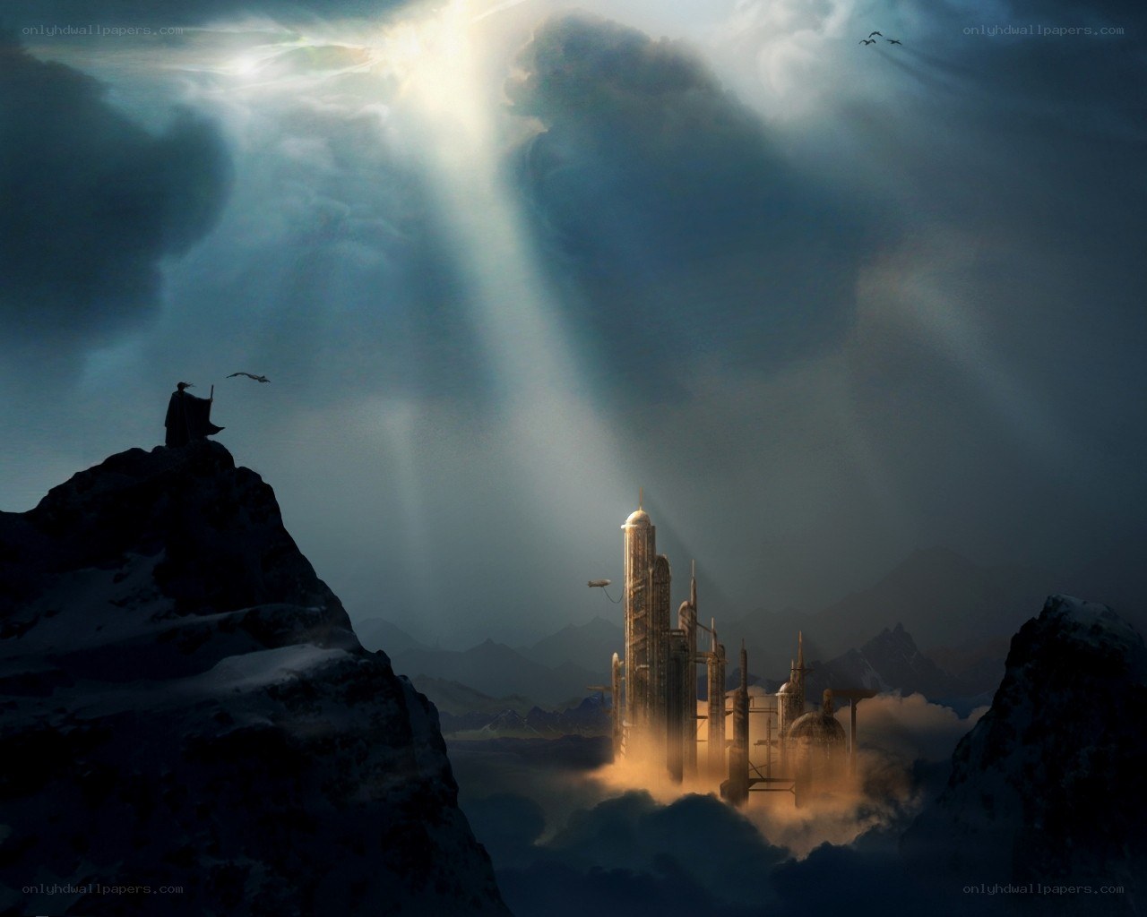 Sunlight on a mountain city
