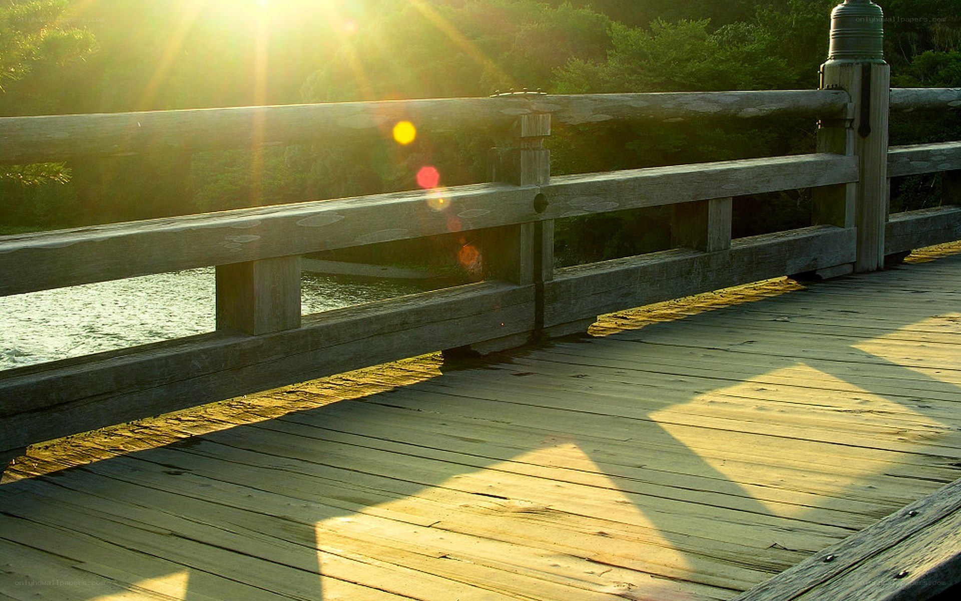 Sunlight on a wooden bridge