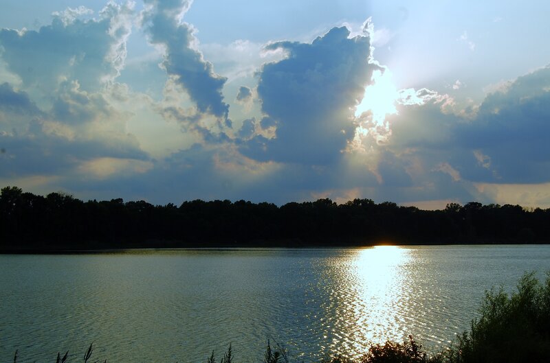 Sunlight on Lake Surface — Blue, Dramatic