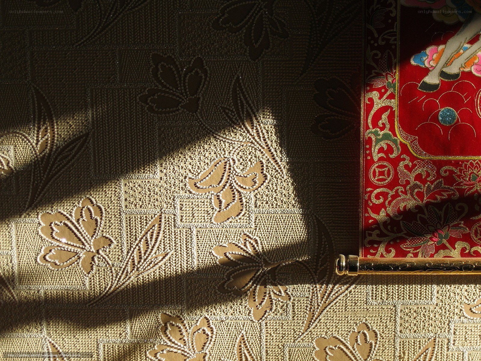 Sunlight on ornate fabric