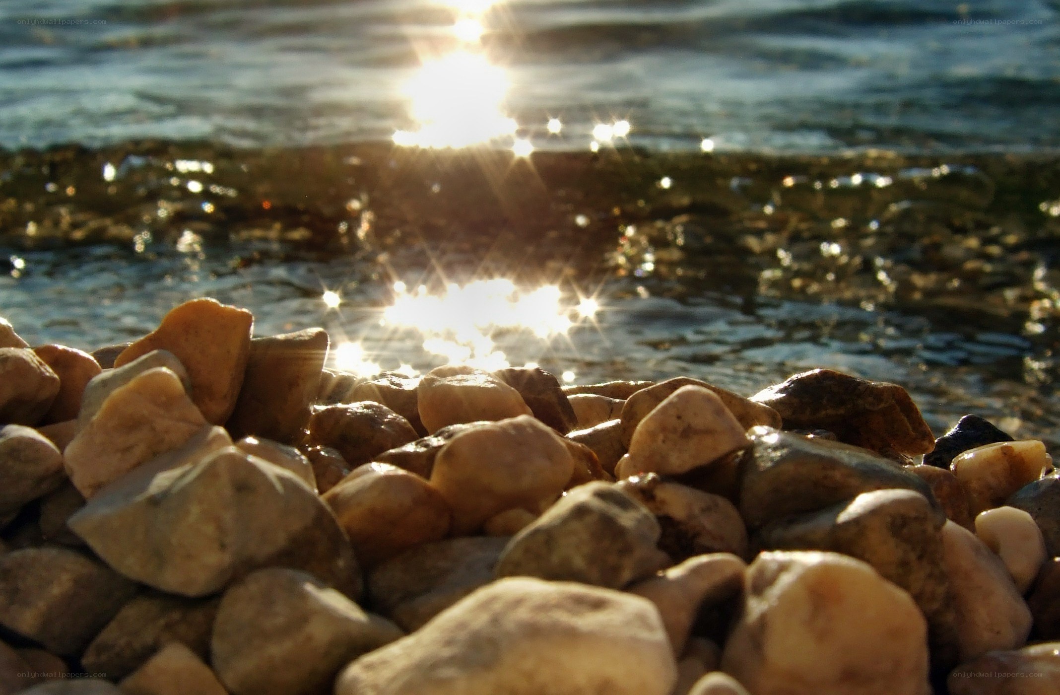 Sunlight on pebbles at the shore