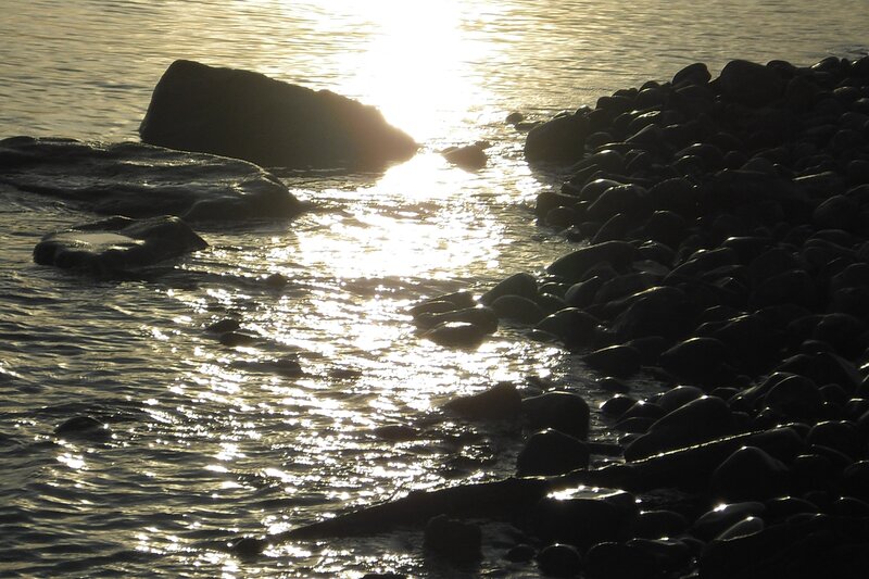 Sunlight on Water Rocks