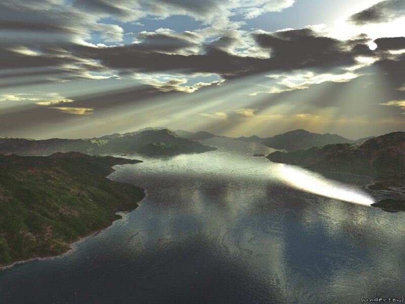 Sunlight over a coastal inlet