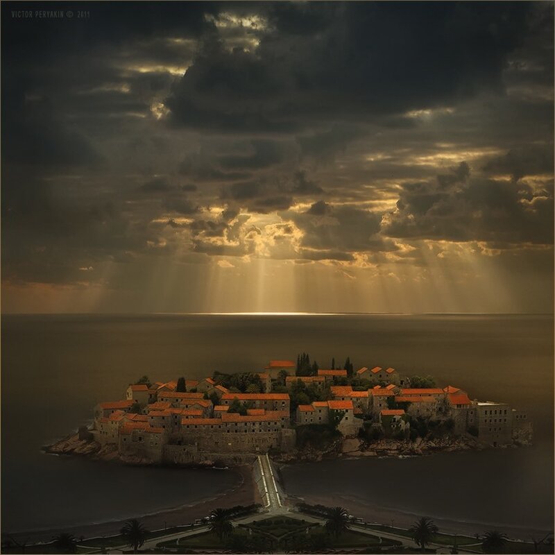 Sunlight over a coastal island
