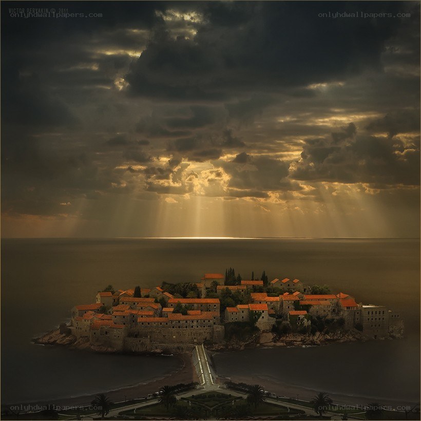 Sunlight over a coastal island