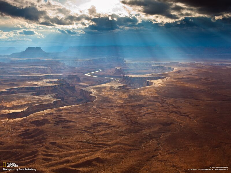 Sunlight over a desert canyon