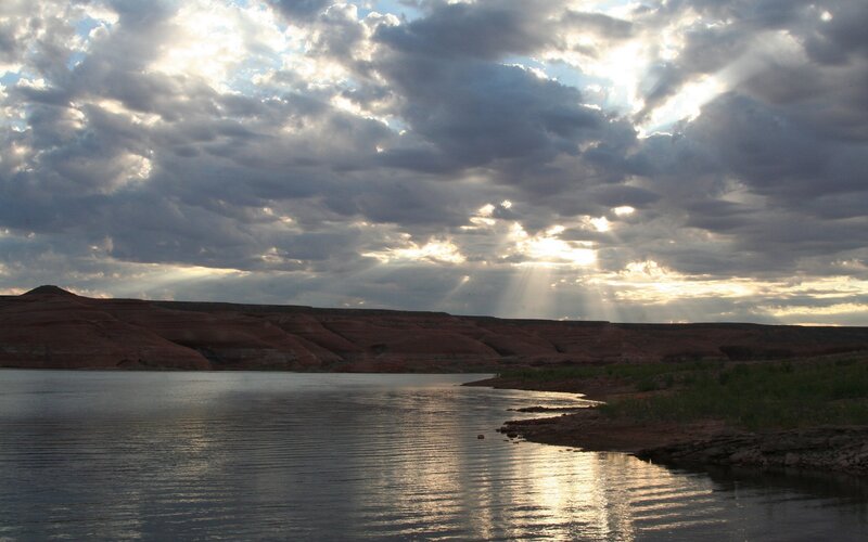 Sunlight over a desert lake