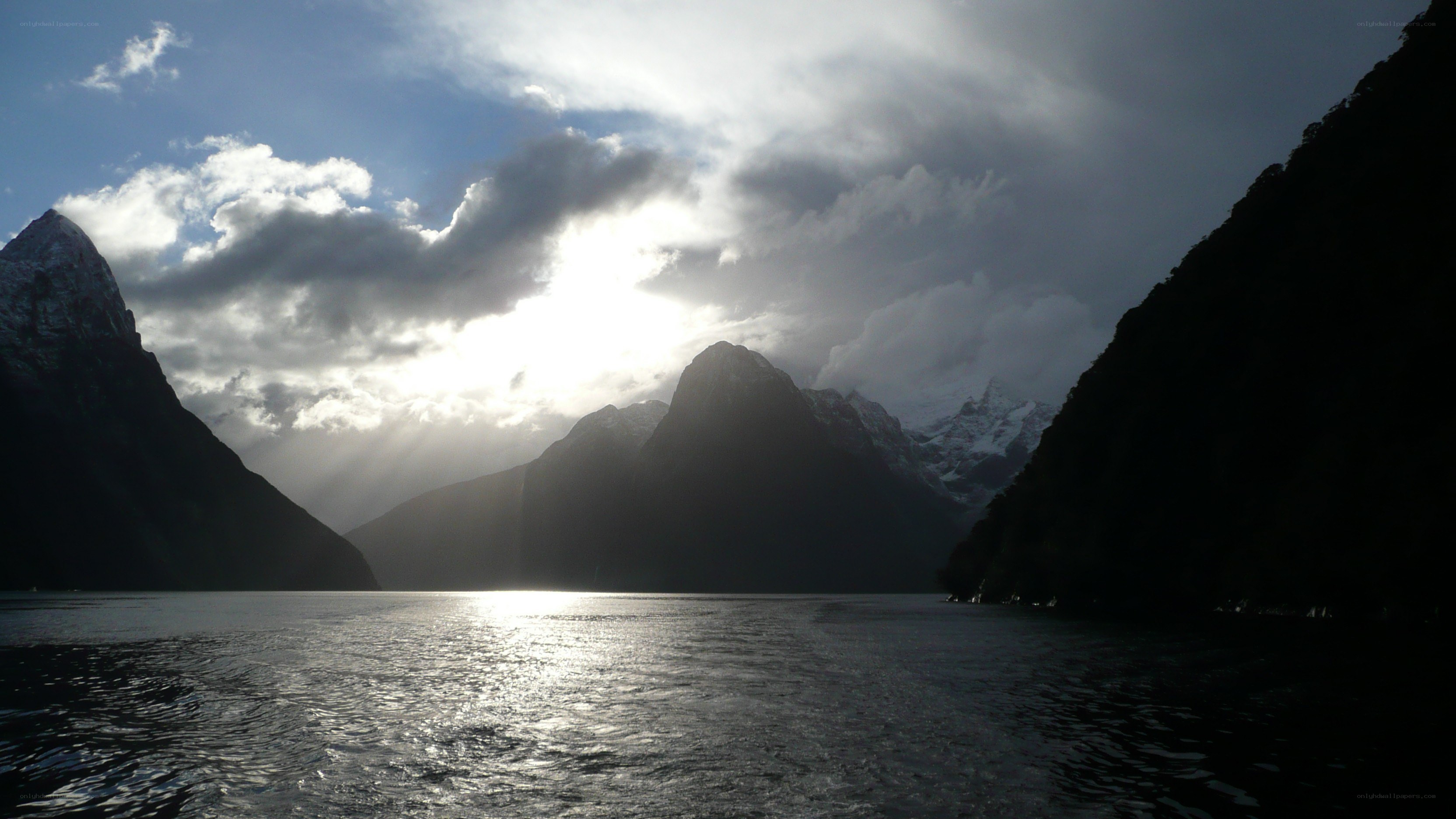 Sunlight over a fjord