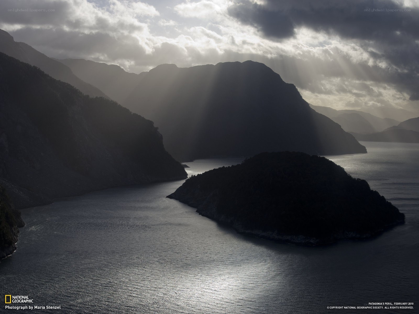 Sunlight over a fjord