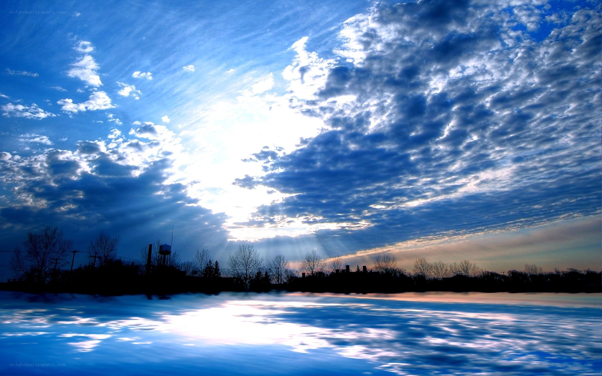 Sunlight over a frozen lake