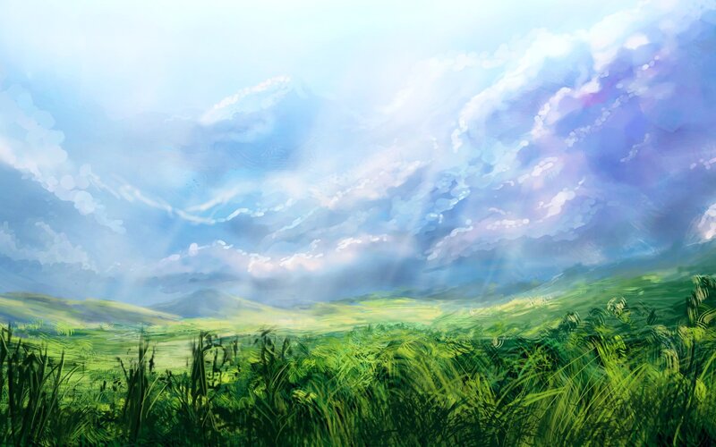 Sunlight over a green valley