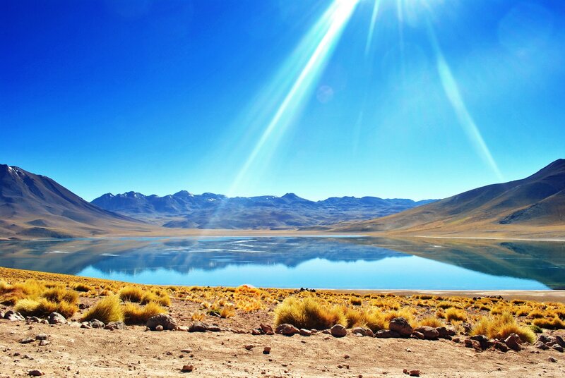 Sunlight over a high-altitude lake