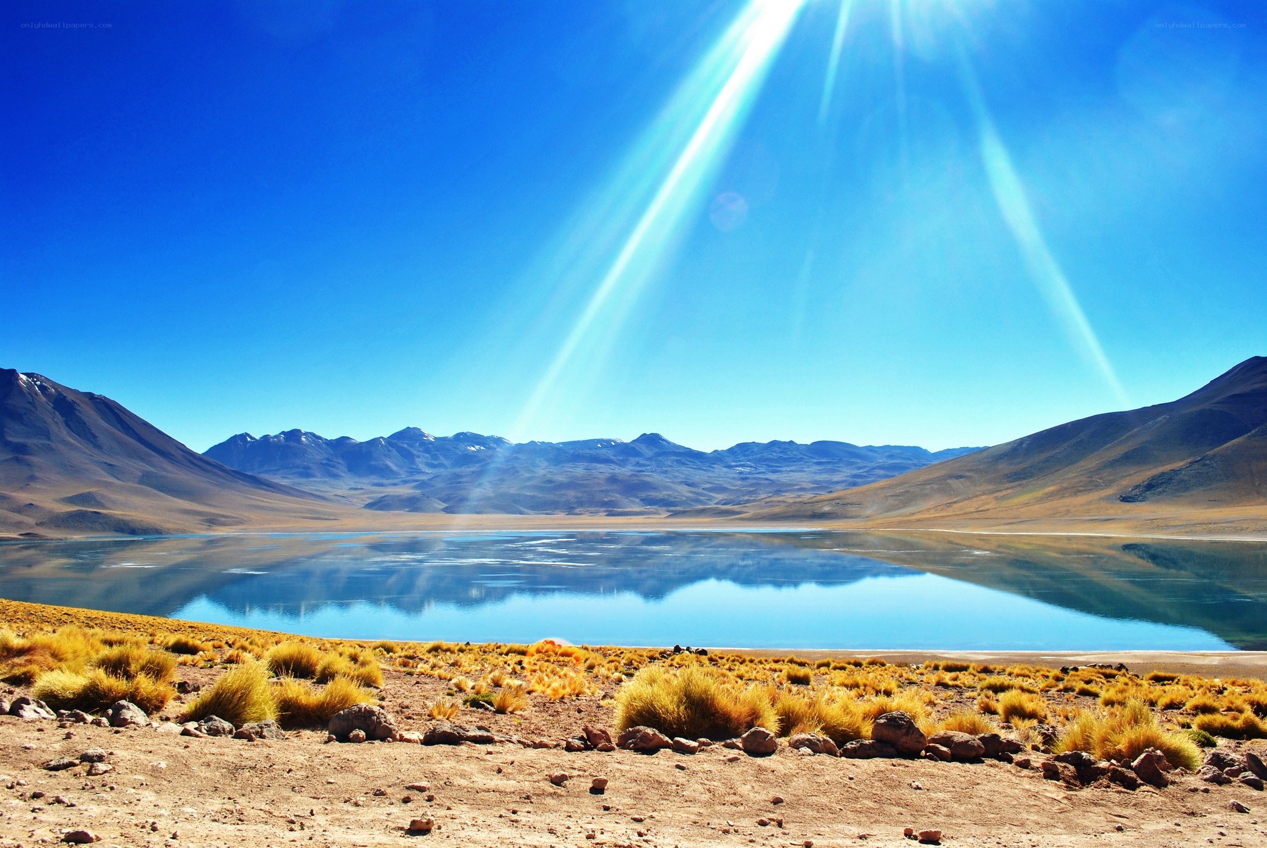 Sunlight over a high-altitude lake