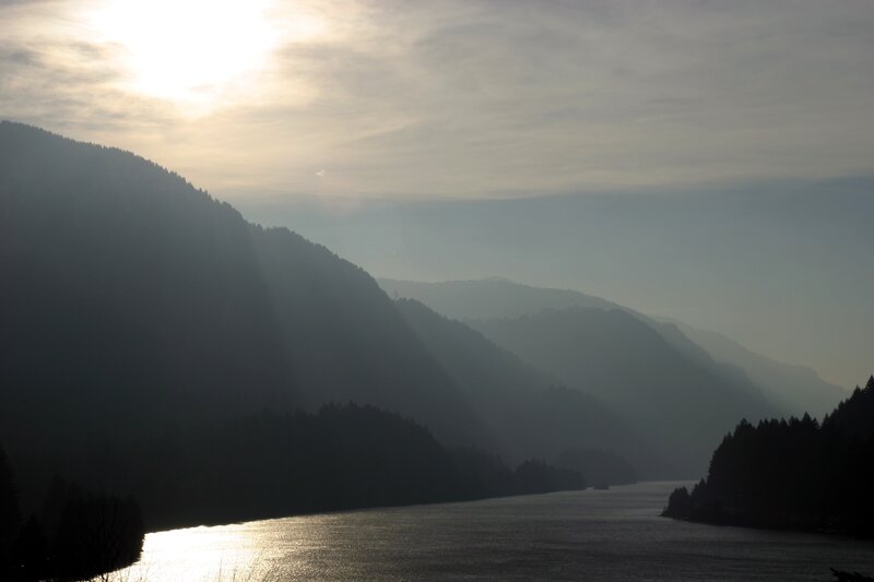 Sunlight over a mountain lake