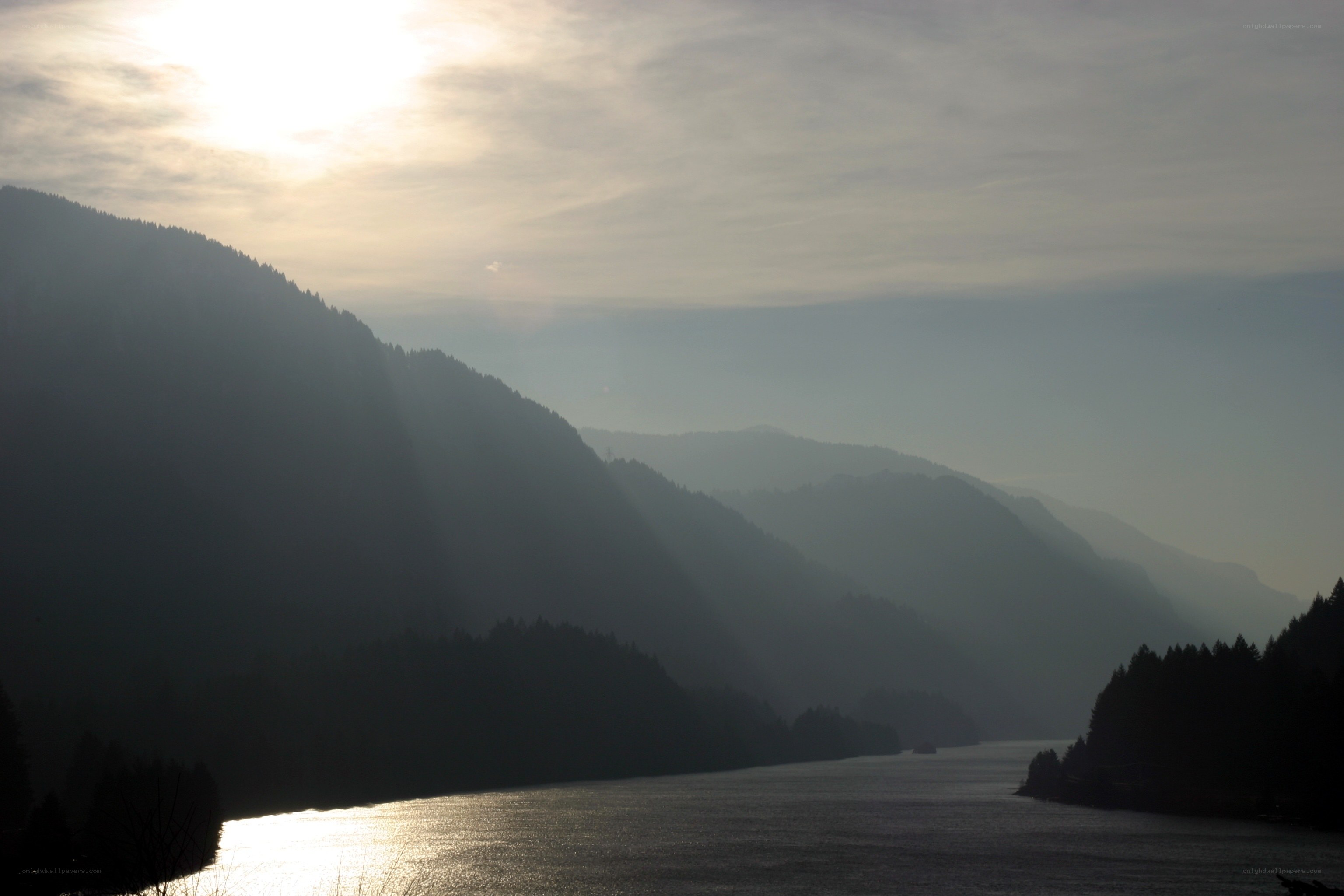 Sunlight over a mountain lake