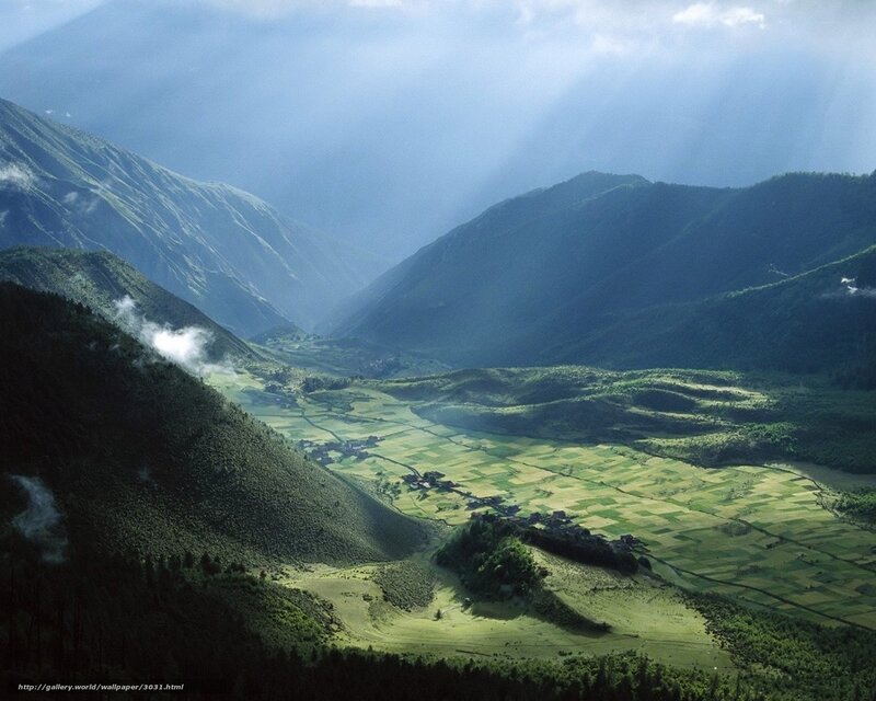 Sunlight over a mountain valley