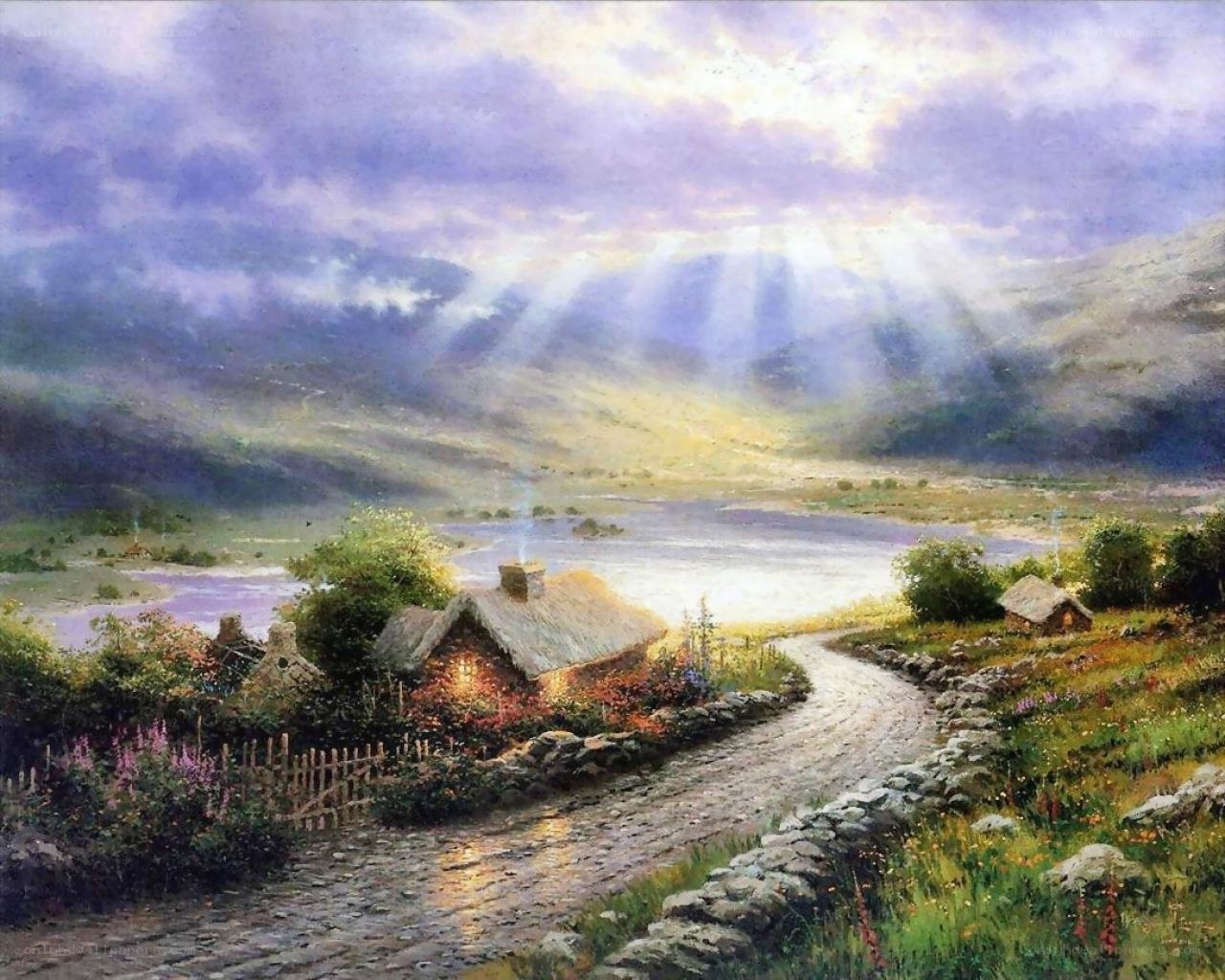 Sunlight over a peaceful village