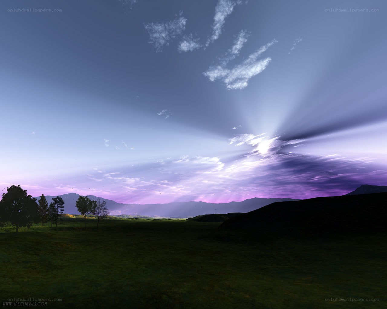 Sunlight over a purple landscape